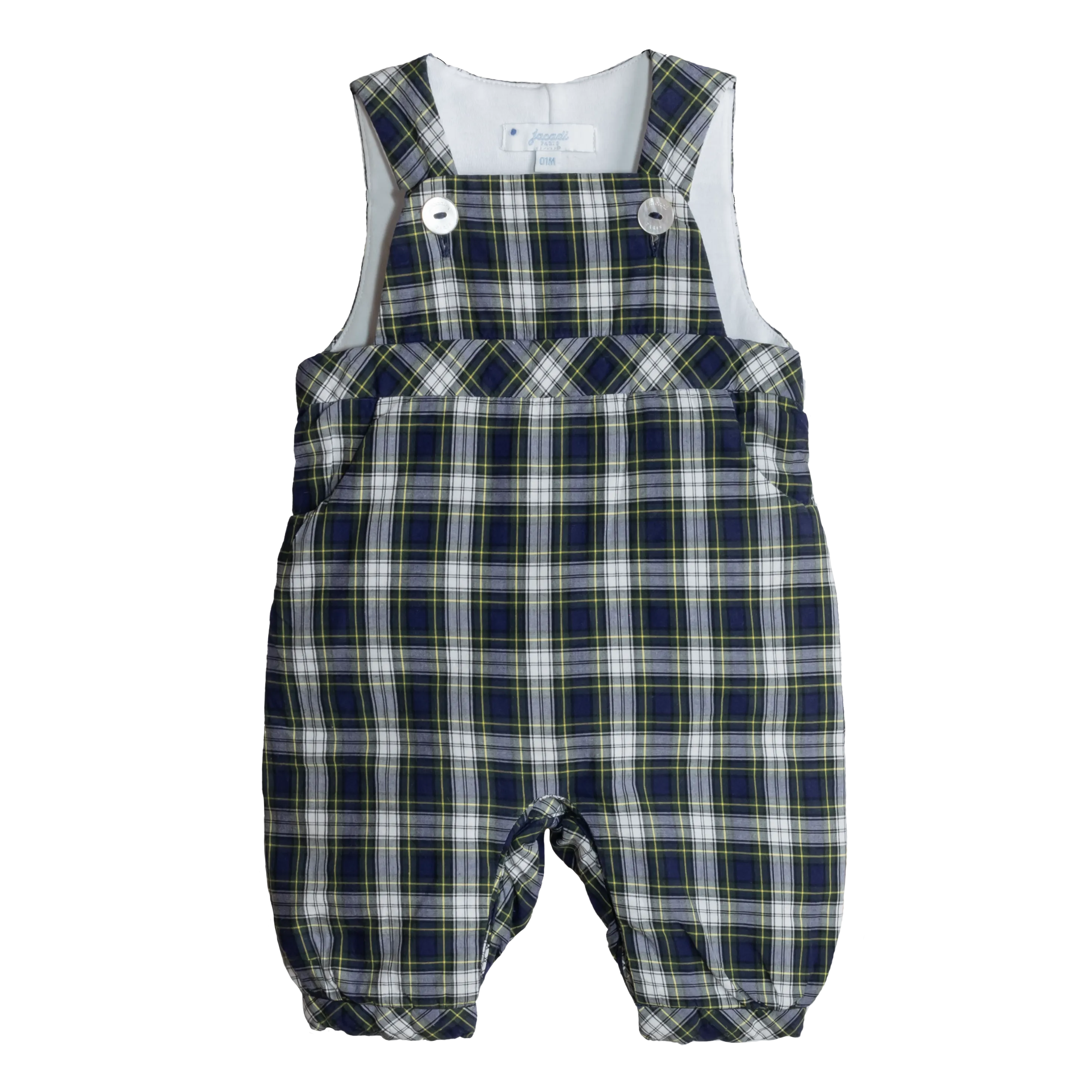 [0-1m] Jacadi Navy & Green Check Light Padded Baby Boy Onesie