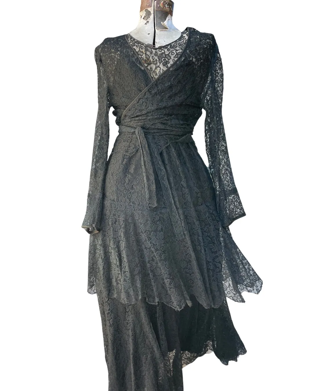 1920s/30s Full Lace Wrap Style Tiered Dress