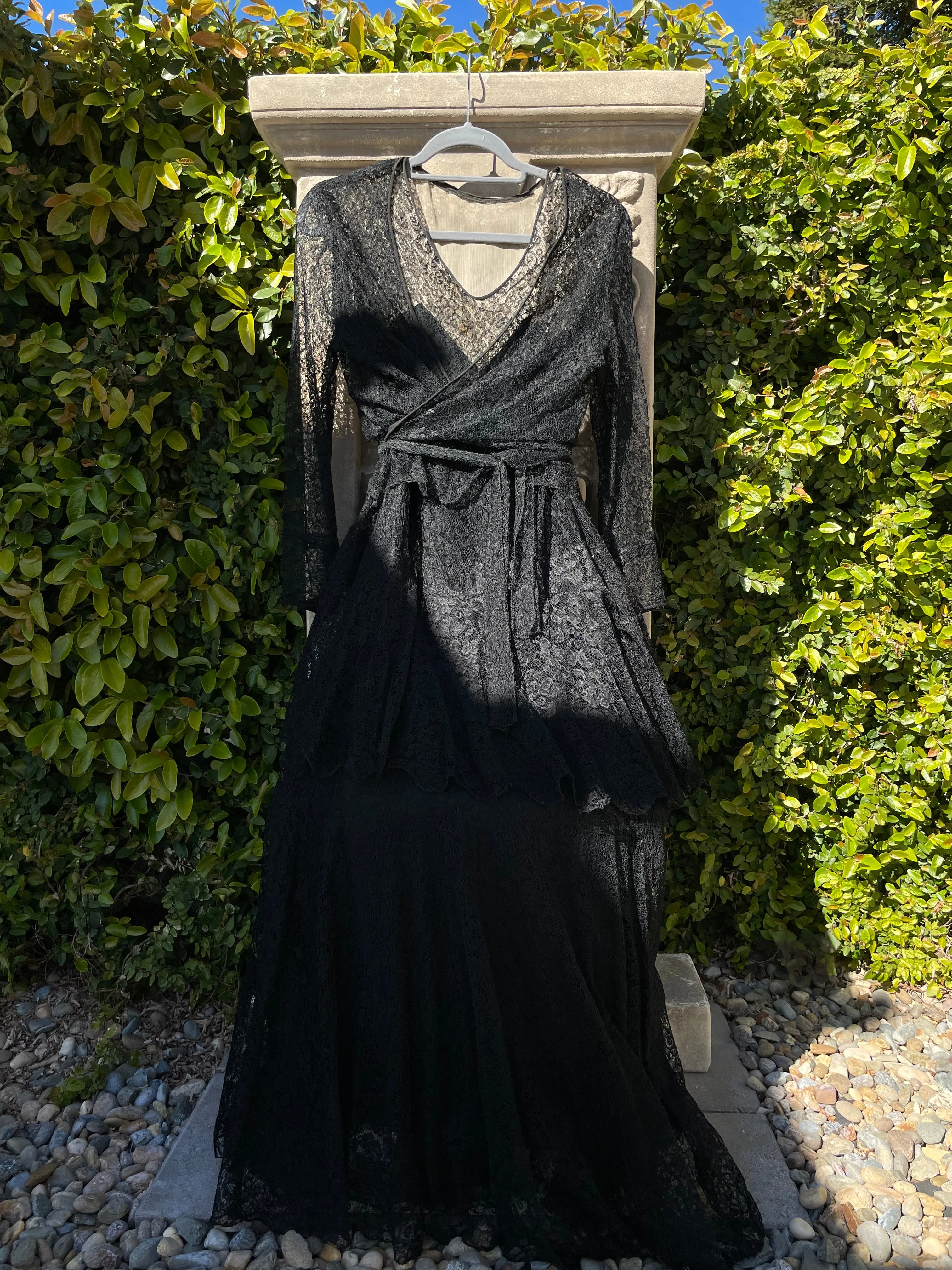 1920s/30s Full Lace Wrap Style Tiered Dress