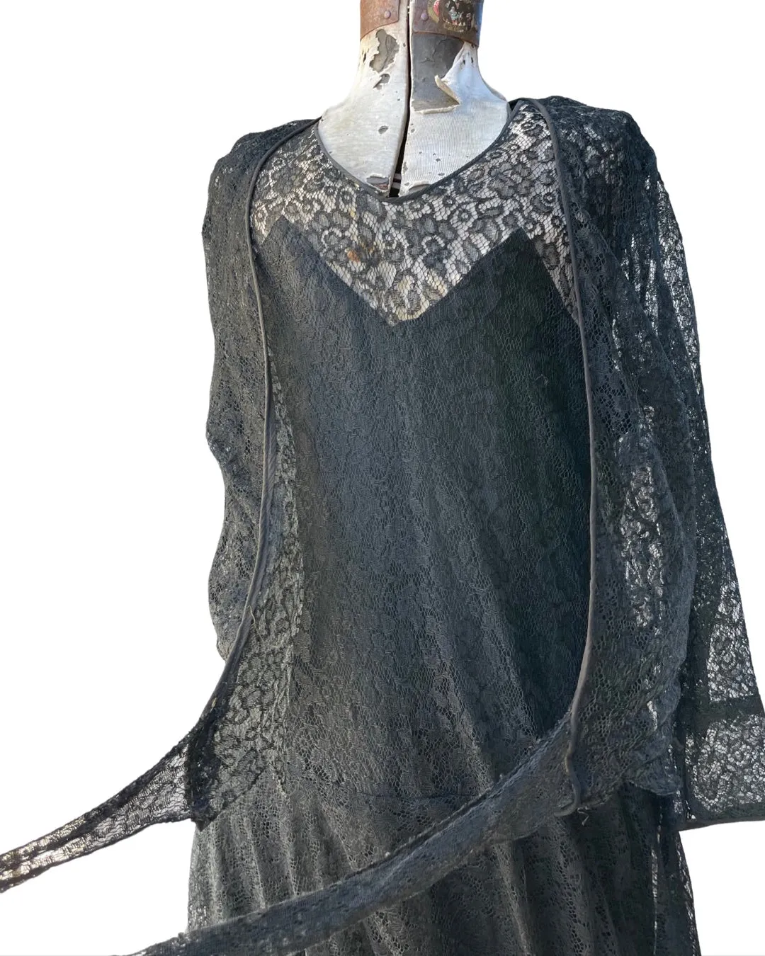 1920s/30s Full Lace Wrap Style Tiered Dress