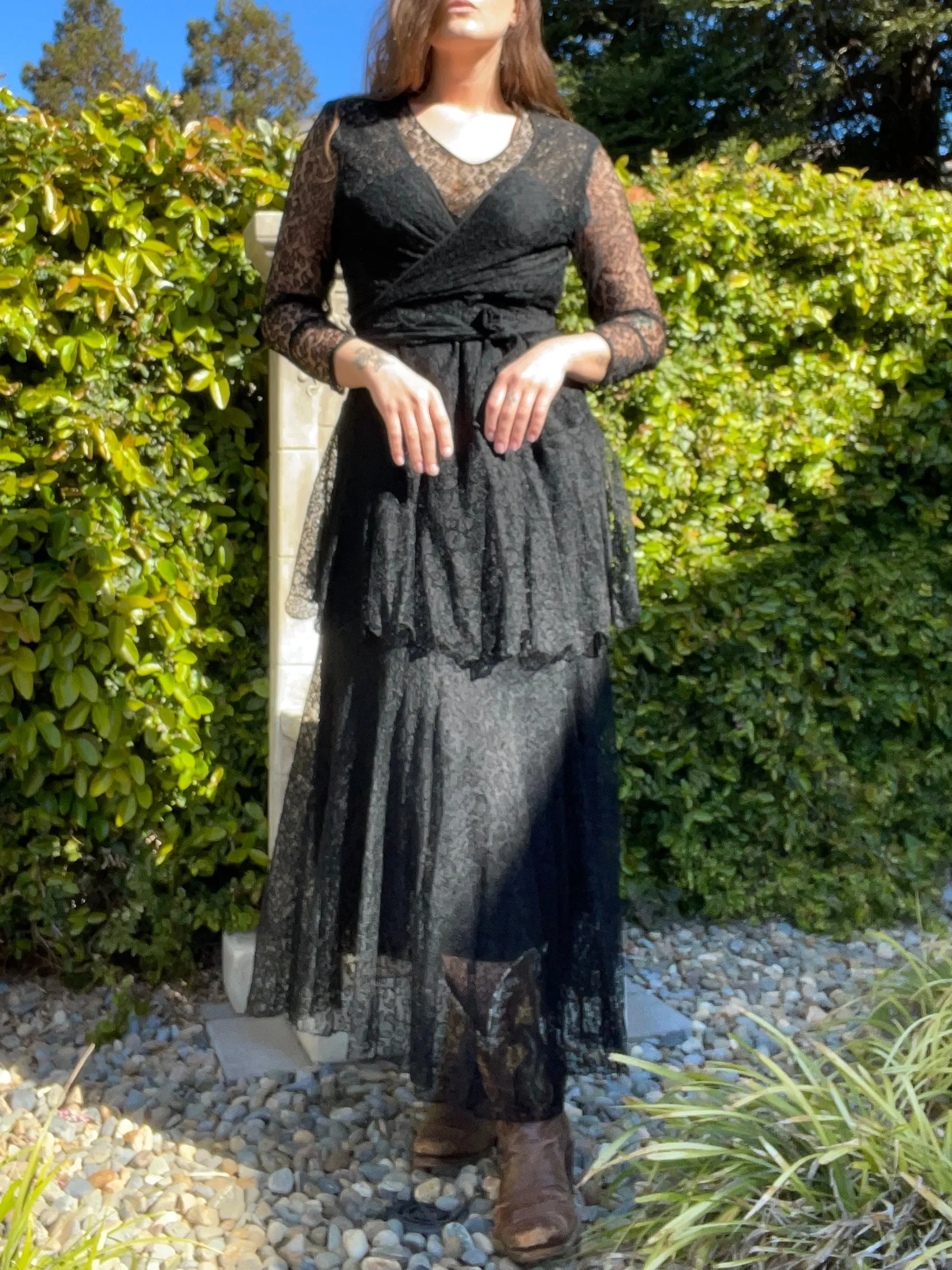 1920s/30s Full Lace Wrap Style Tiered Dress