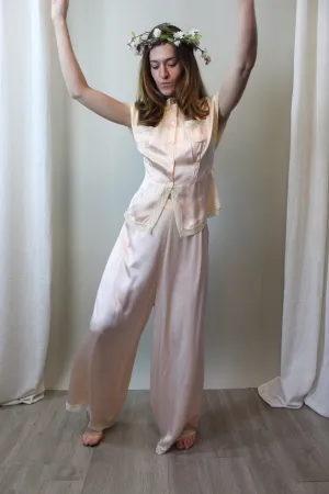 1930s LIQUID SATIN wide leg pajamas PANTS top medium | new spring