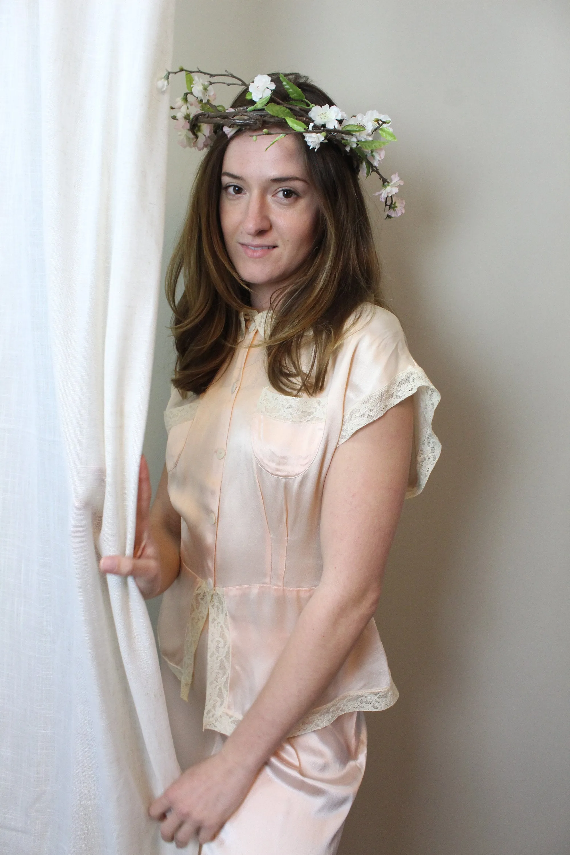 1930s LIQUID SATIN wide leg pajamas PANTS top medium | new spring
