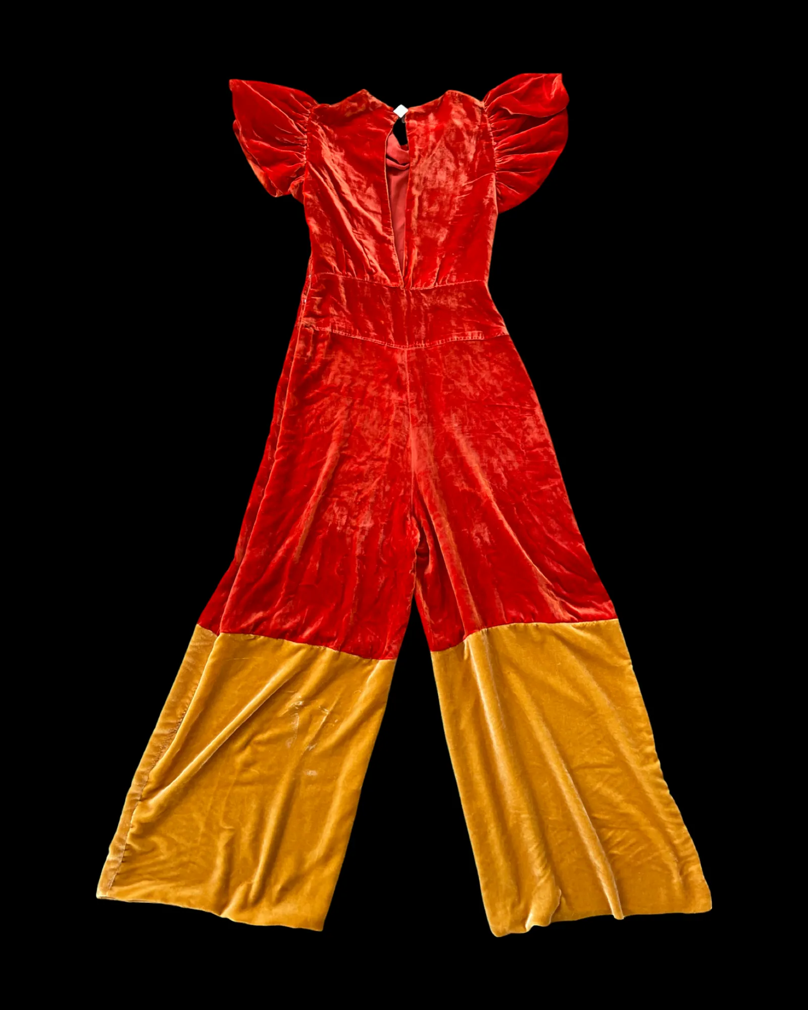 1930s Silk Velvet Color Block Wide Leg Jumpsuit