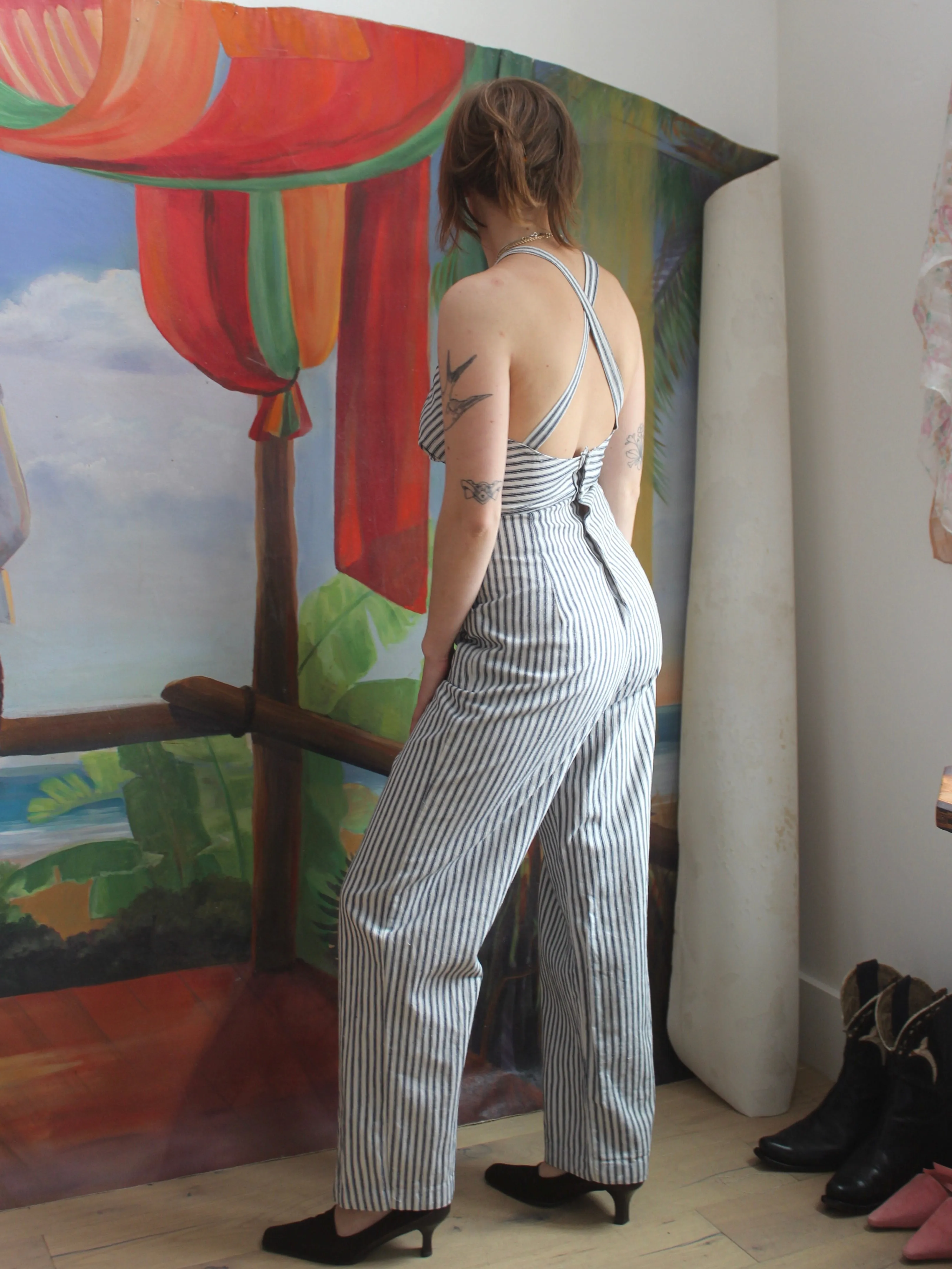 1930s Ticking Stripe Cotton Twill Sweetheart Ladies Overalls