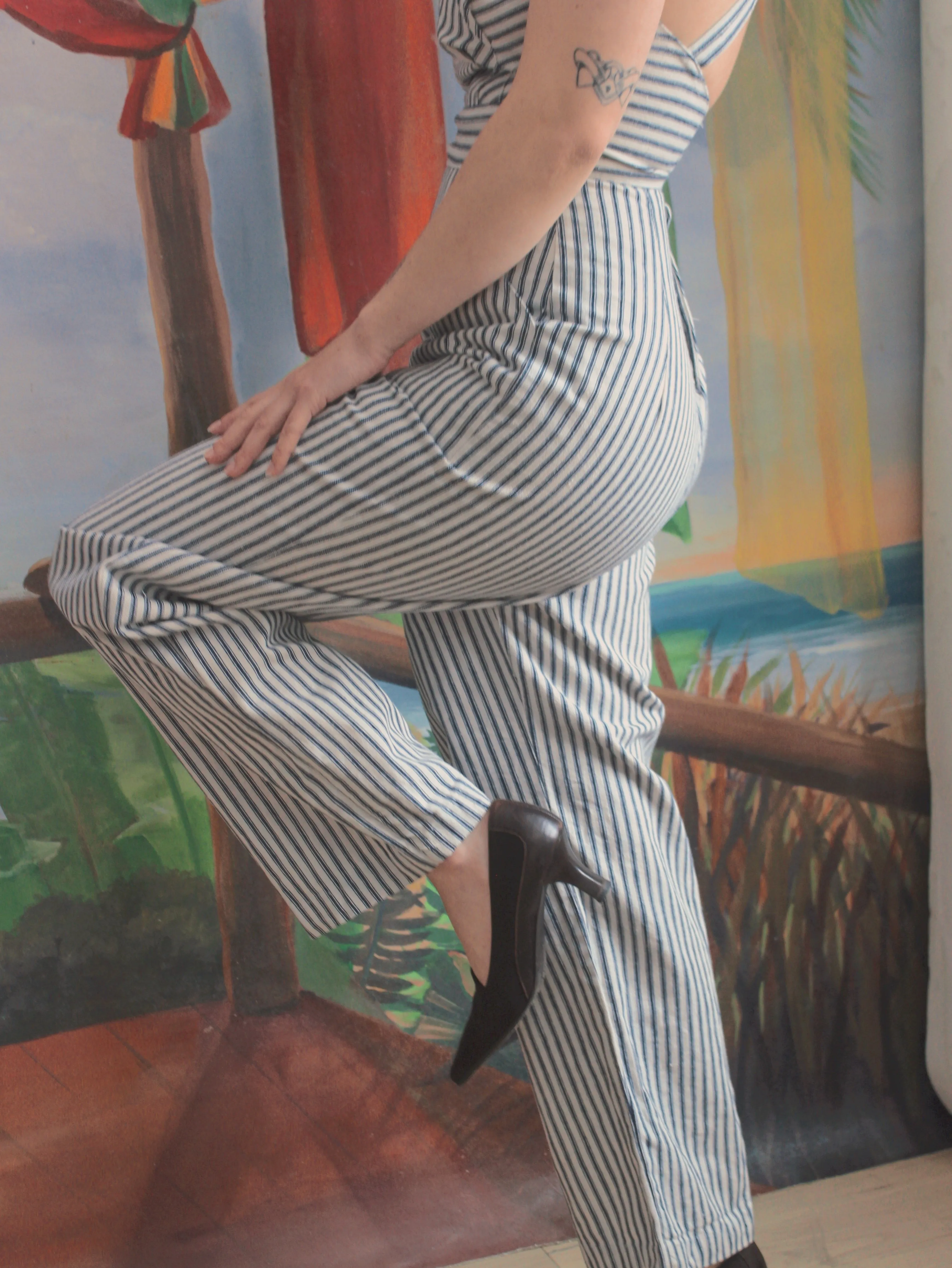 1930s Ticking Stripe Cotton Twill Sweetheart Ladies Overalls