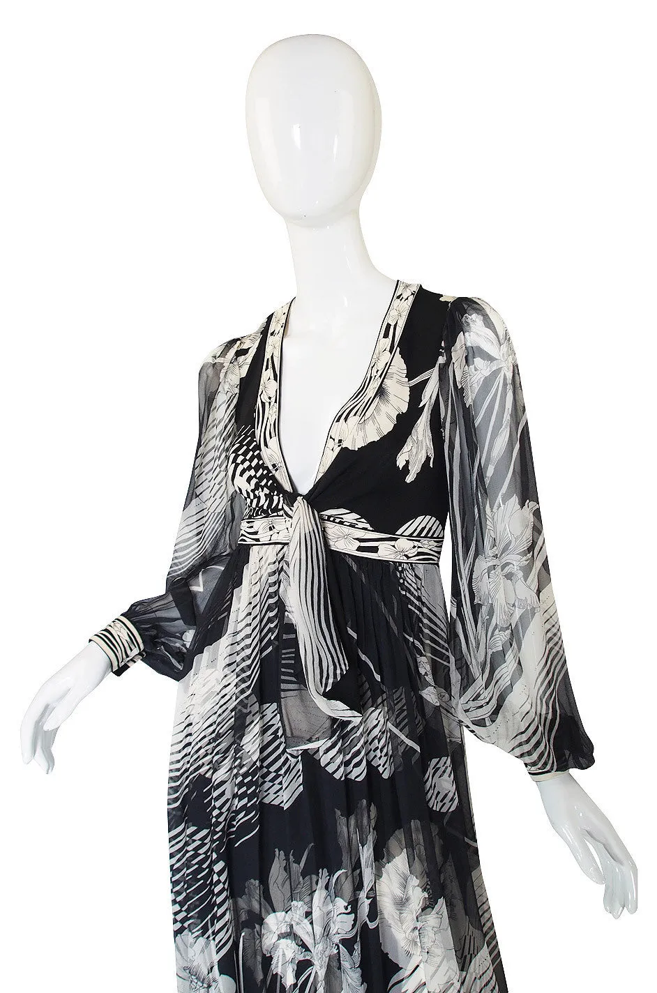 1970s Silk Chiffon & Jersey Leonard Maxi