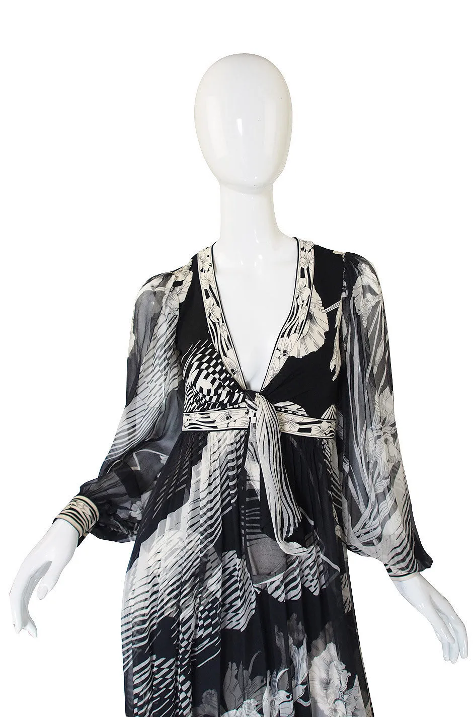 1970s Silk Chiffon & Jersey Leonard Maxi