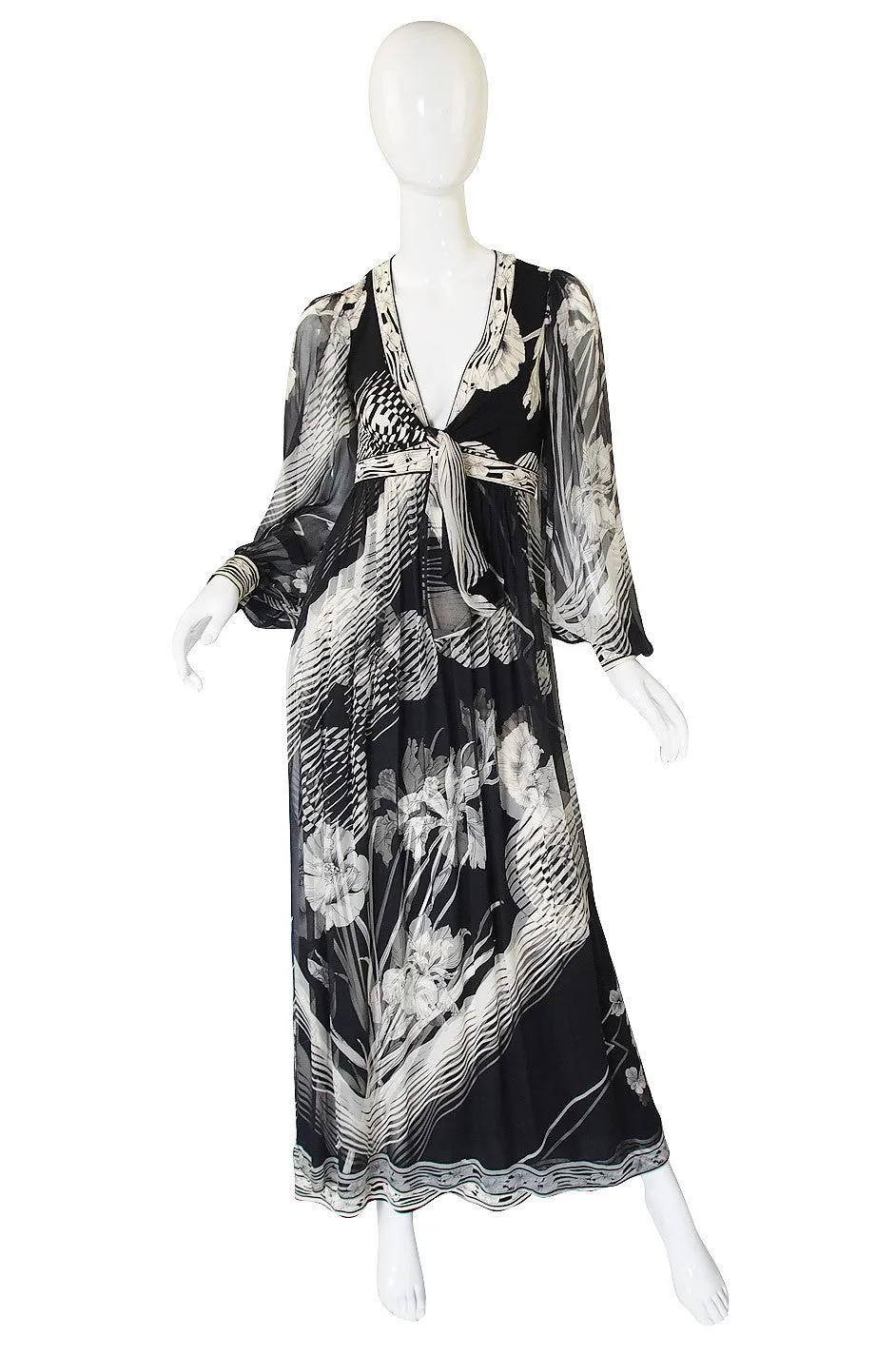 1970s Silk Chiffon & Jersey Leonard Maxi