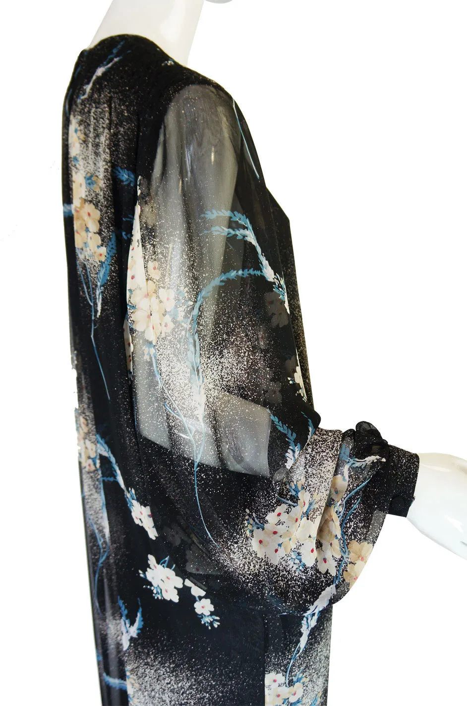 1970s Silk Chiffon Hanae Mori Maxi Dress