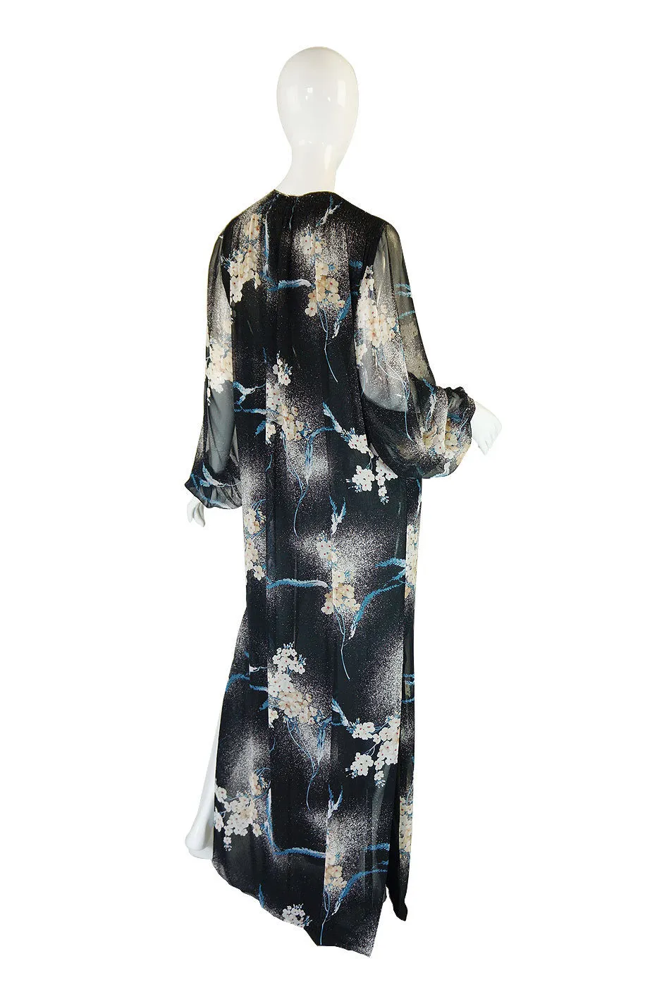 1970s Silk Chiffon Hanae Mori Maxi Dress
