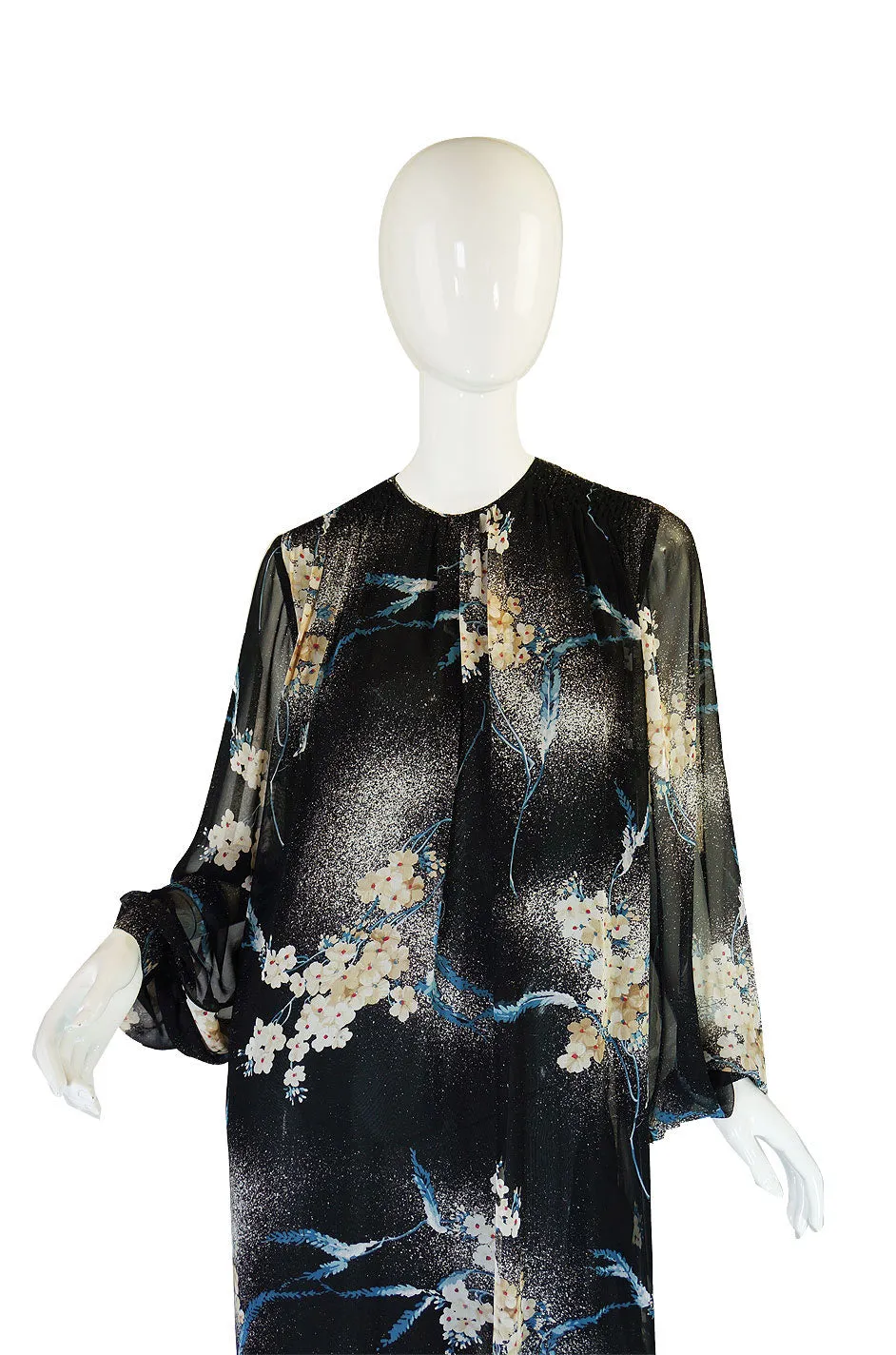 1970s Silk Chiffon Hanae Mori Maxi Dress