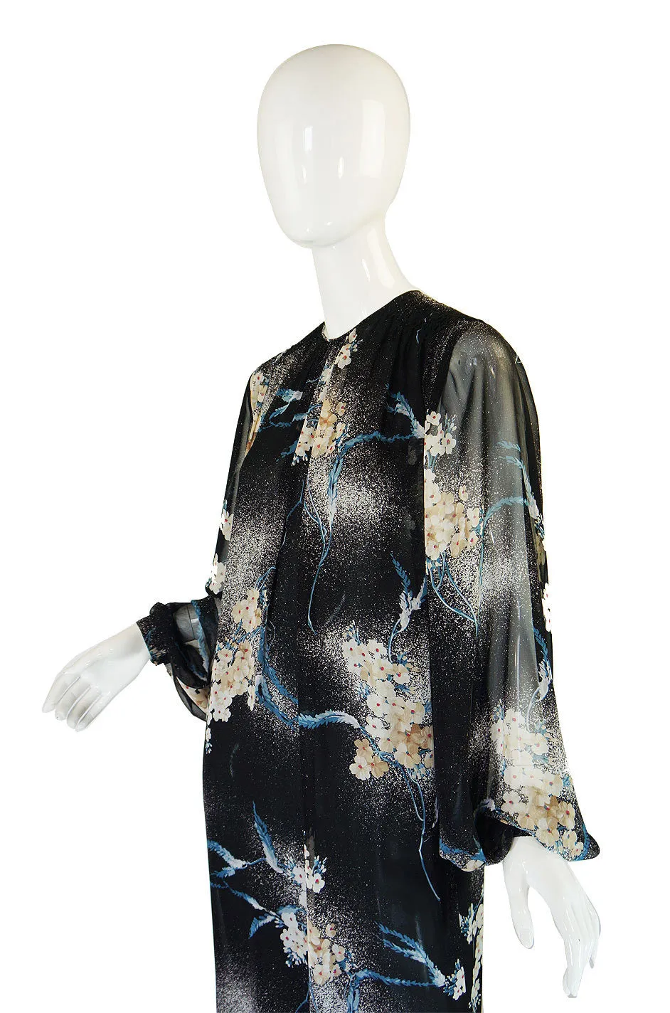 1970s Silk Chiffon Hanae Mori Maxi Dress