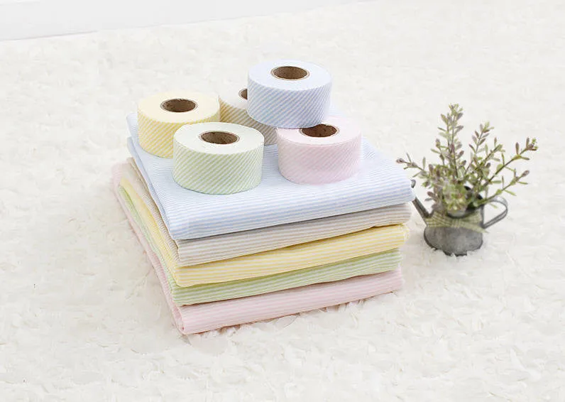 2 mm Stripe Cotton Knit, Stripe Jersey Knit, Stretchy Knit Fabric - Blue, Pink, Brown, Green or Yellow - 70 Inches Wide - By the Yard 5794-2