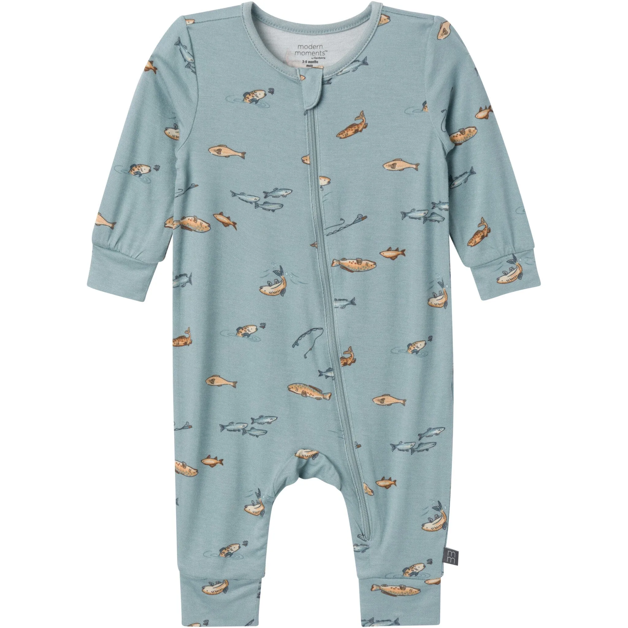 2-Pack Baby Boys Teal Fishing Zip Front Rompers