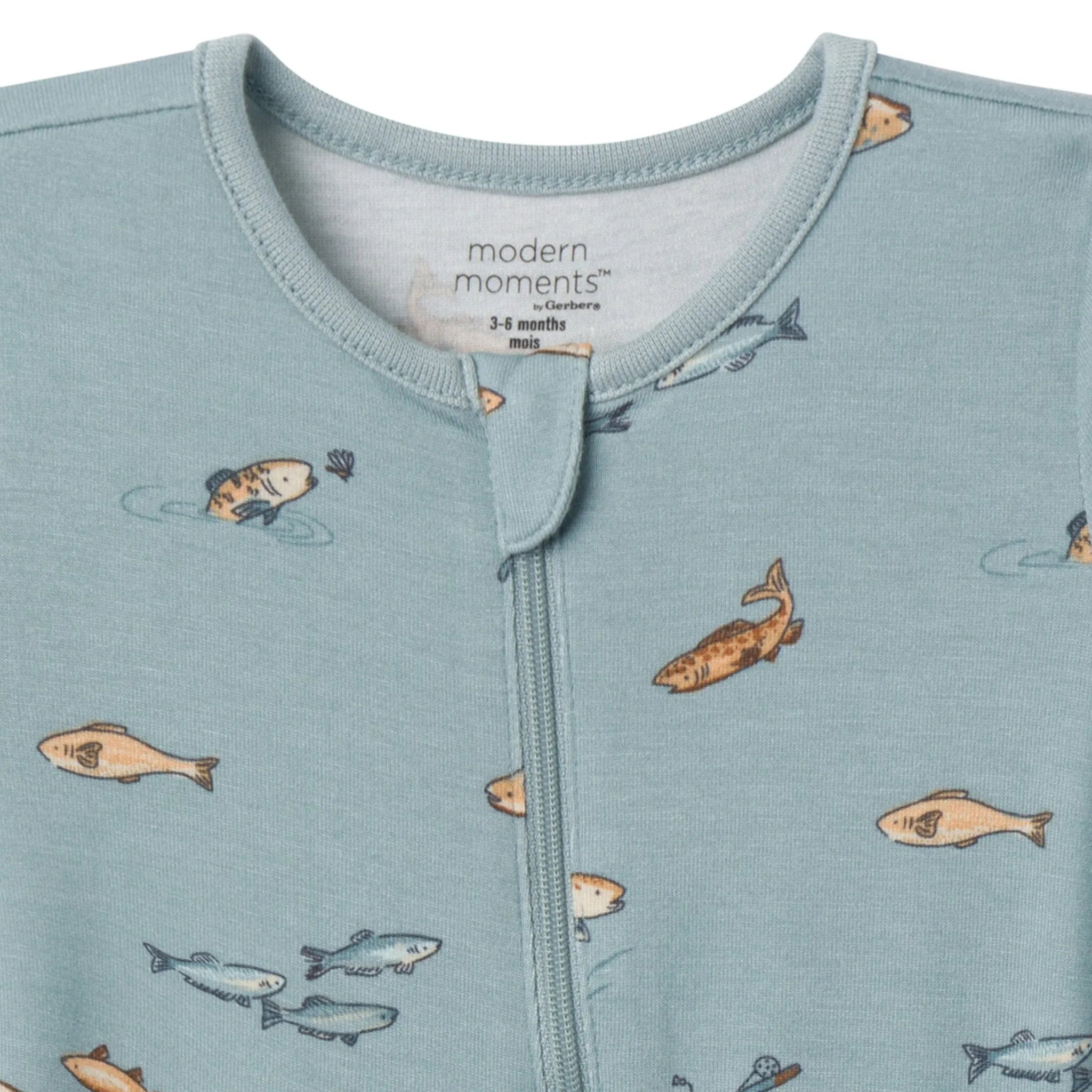 2-Pack Baby Boys Teal Fishing Zip Front Rompers