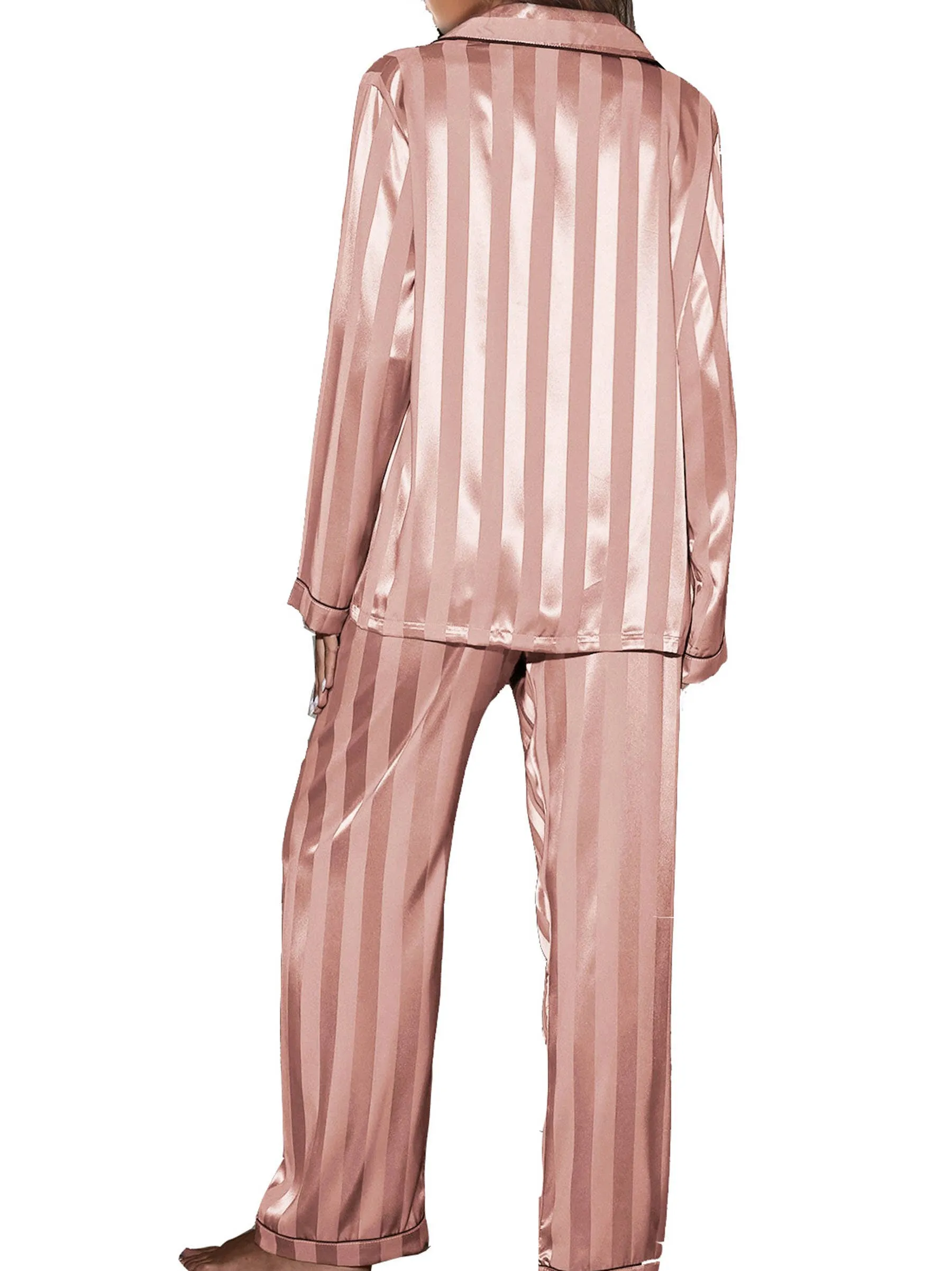 2 Piece Button Front Sleepwear Pants Set Loungewear: M / Pink