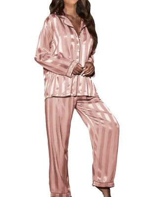 2 Piece Button Front Sleepwear Pants Set Loungewear: M / Pink