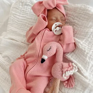 3 Little Crowns - My First Outfit | Waffle Flutter Bum Onesie & Topknot Set | Bubblegum