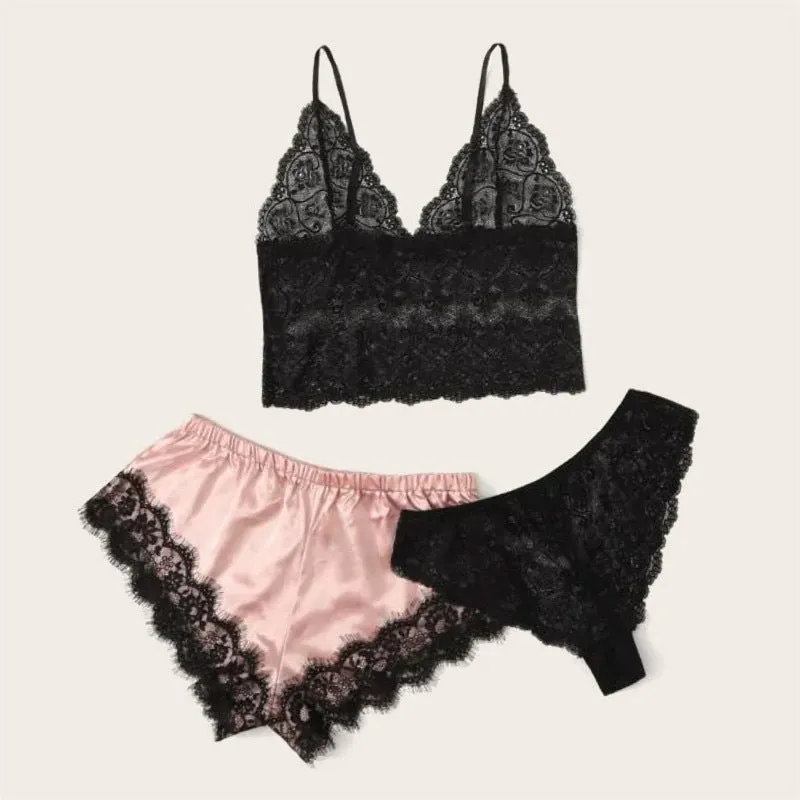 30 Pieces) Lace Camisole Bowknot Shorts And Panties 3 Pcs Set