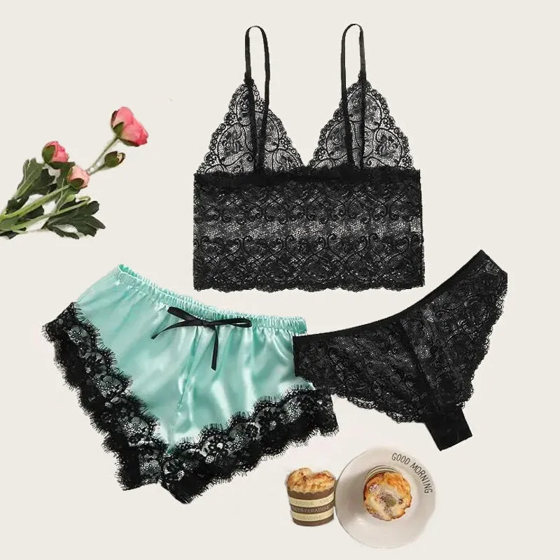 30 Pieces) Lace Camisole Bowknot Shorts And Panties 3 Pcs Set