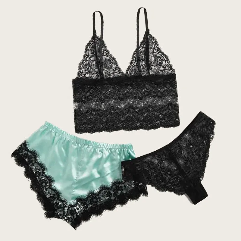 30 Pieces) Lace Camisole Bowknot Shorts And Panties 3 Pcs Set