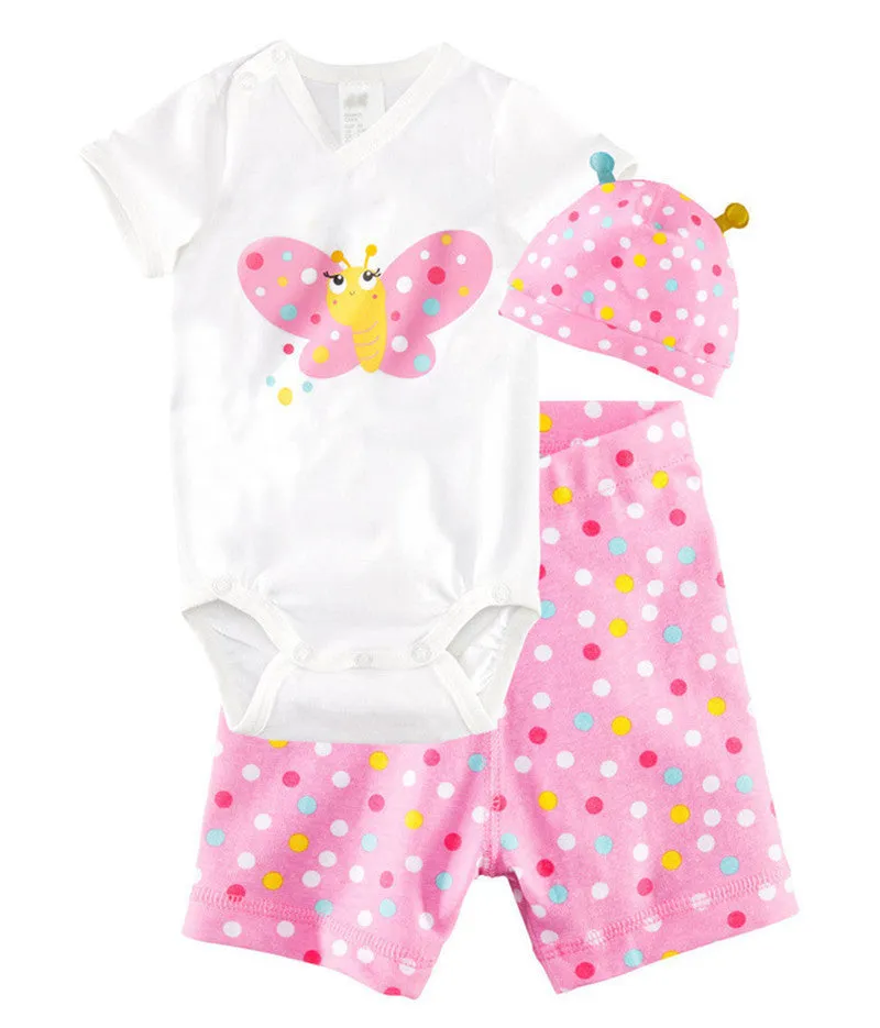 3Pcs Baby Girls Clothing Sets Summer Toddler Baby Boy Rompers Short Sleeve born Baby Clothes Cotton Roupas Infant Jumpsuits