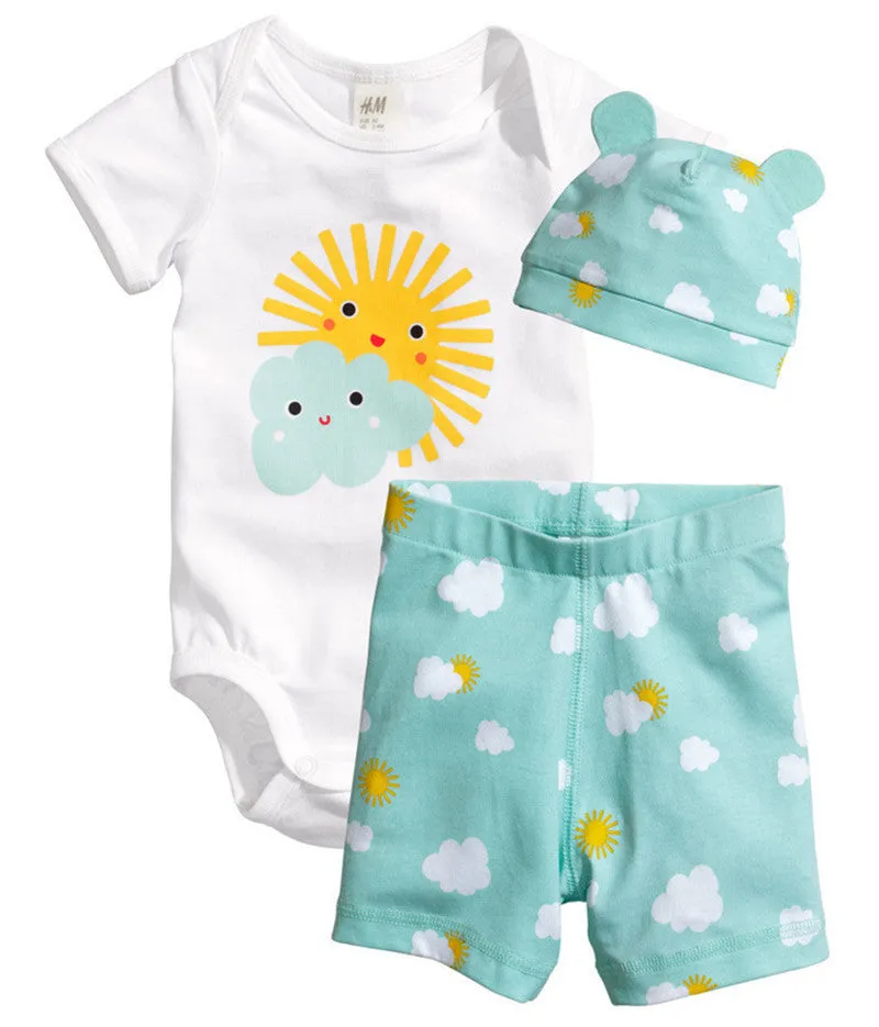 3Pcs Baby Girls Clothing Sets Summer Toddler Baby Boy Rompers Short Sleeve born Baby Clothes Cotton Roupas Infant Jumpsuits
