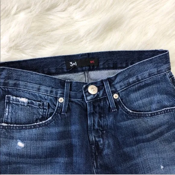 3x1 NYC Distressed Ripped Denim Straight Jeans