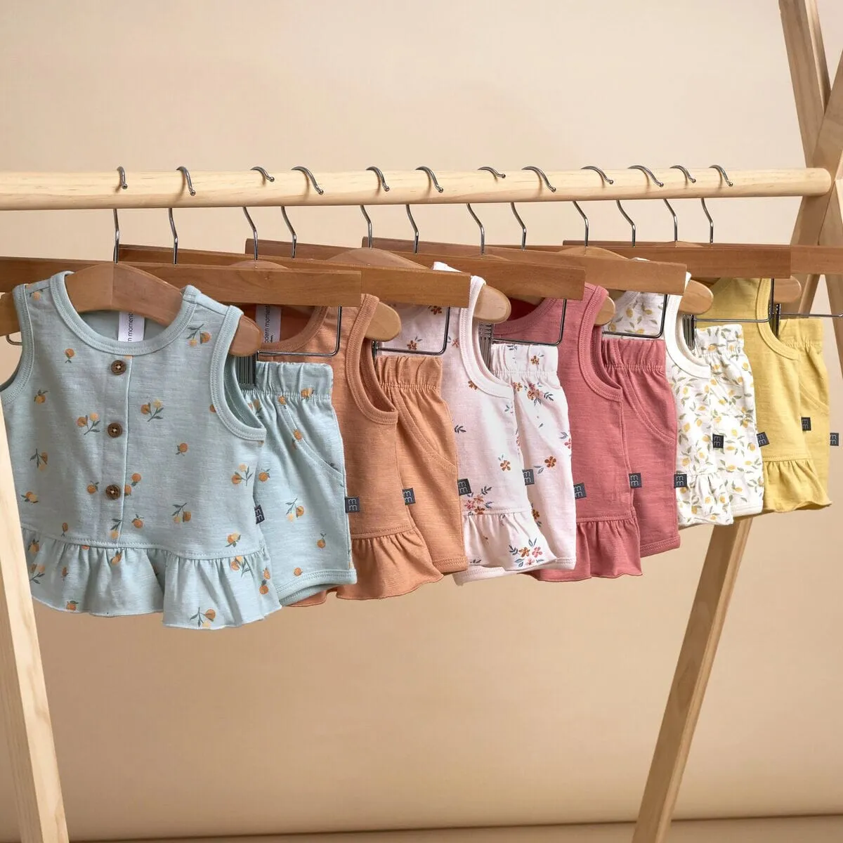 4-Piece Baby Girls Lemon Vines Sleeveless Peplum Tops and Shorts Set