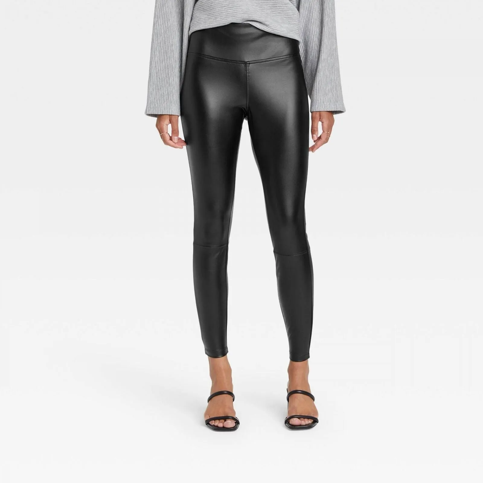 A New Day Women's High-Waisted Faux Leather Ankle Leggings Black XXL