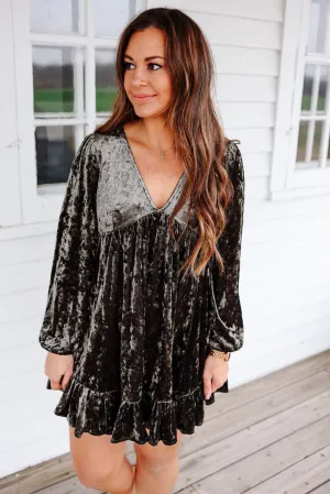 Addie Crushed Velvet Dress - Olive
