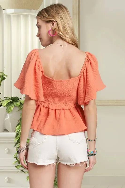 ADORA Flare Sleeves Peplum Blouse Top