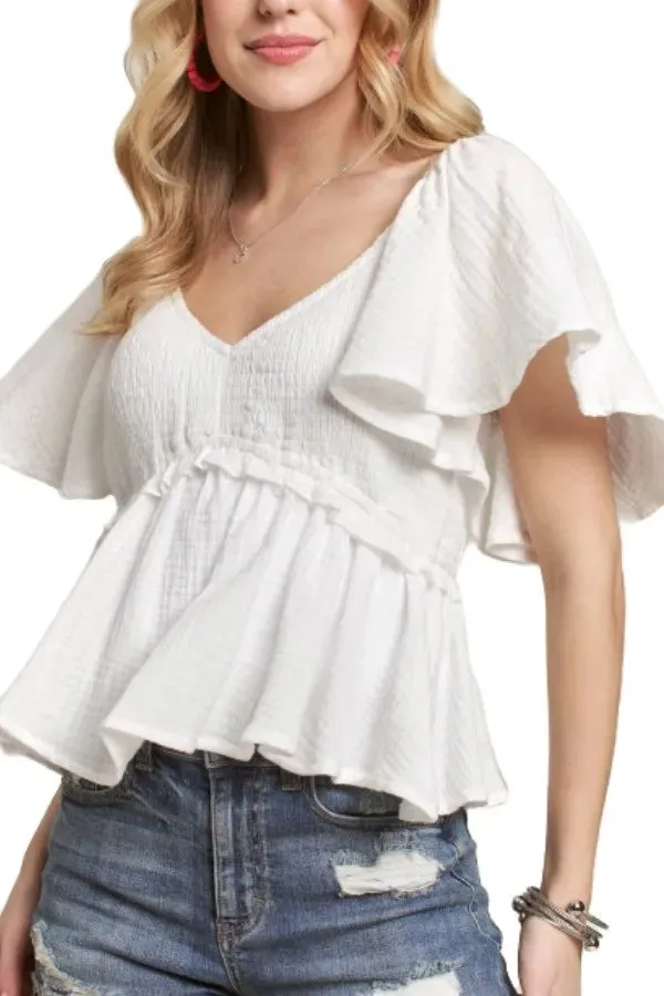 ADORA Flare Sleeves Peplum Blouse Top