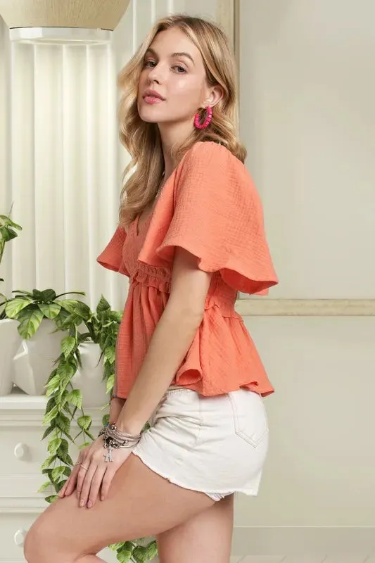 ADORA Flare Sleeves Peplum Blouse Top