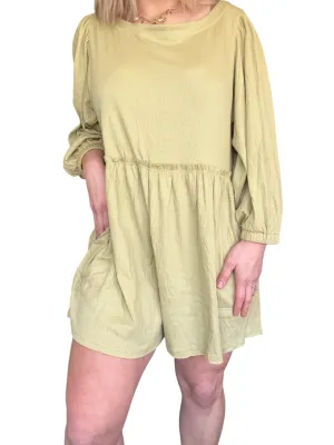 Aemi   Co Frill Round Neck Long Sleeve Romper with Pockets
