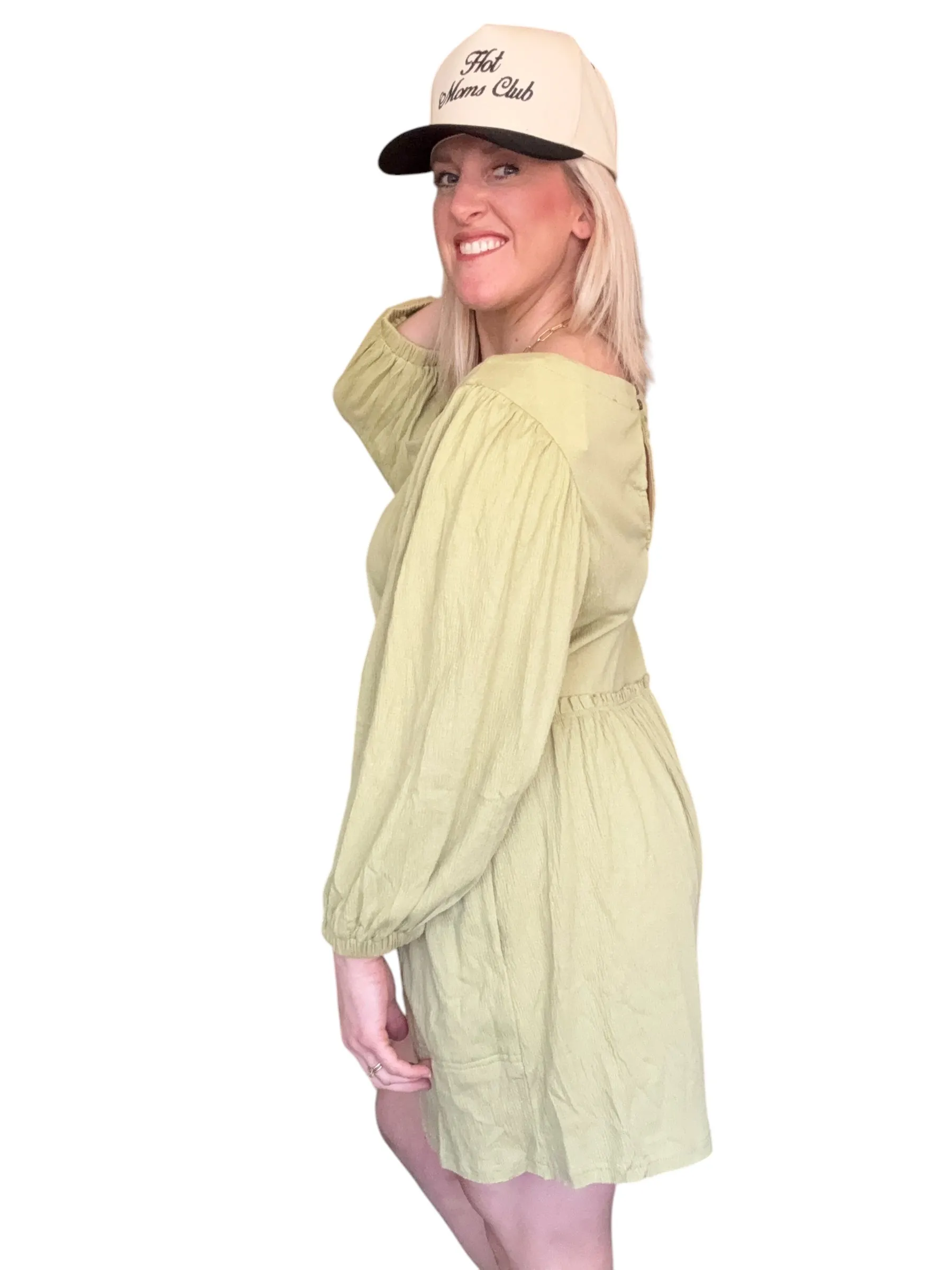Aemi   Co Frill Round Neck Long Sleeve Romper with Pockets