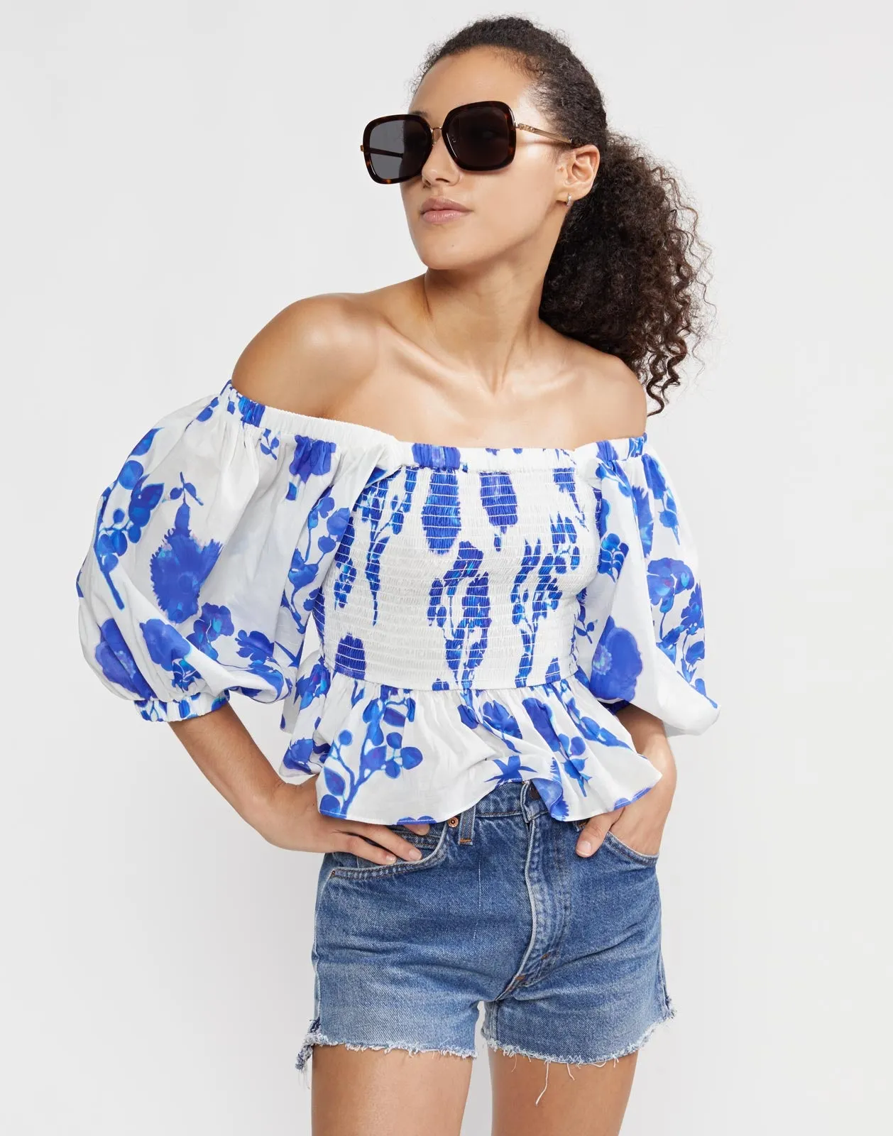 Alexa Smocked Cotton Blouse
