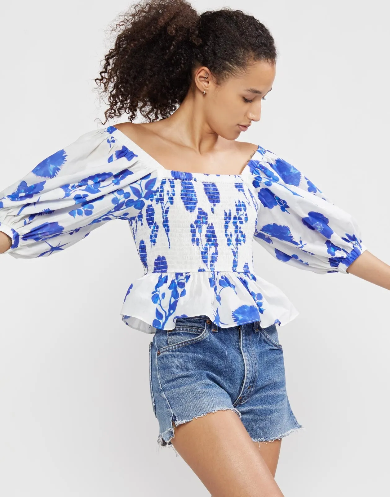 Alexa Smocked Cotton Blouse