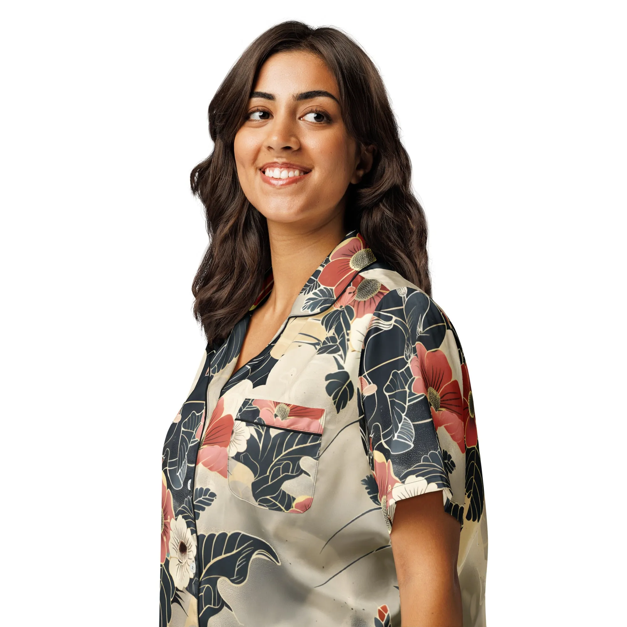 All-over print women’s short sleeve pajama top -xs to 2 xl