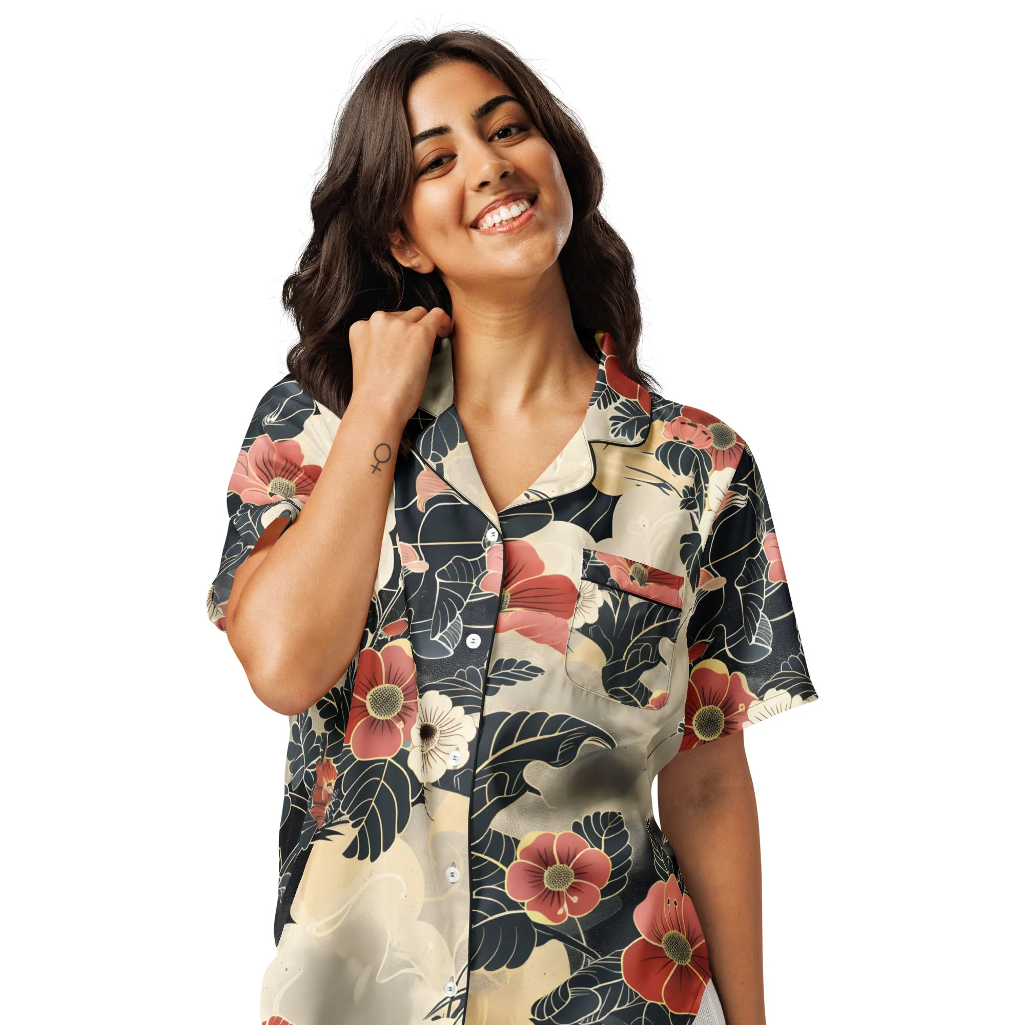 All-over print women’s short sleeve pajama top -xs to 2 xl