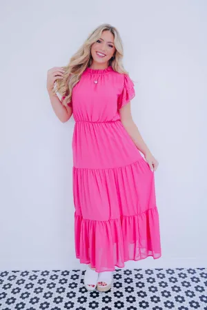 All The Frills Mock Neck  Maxi Dress - Pink
