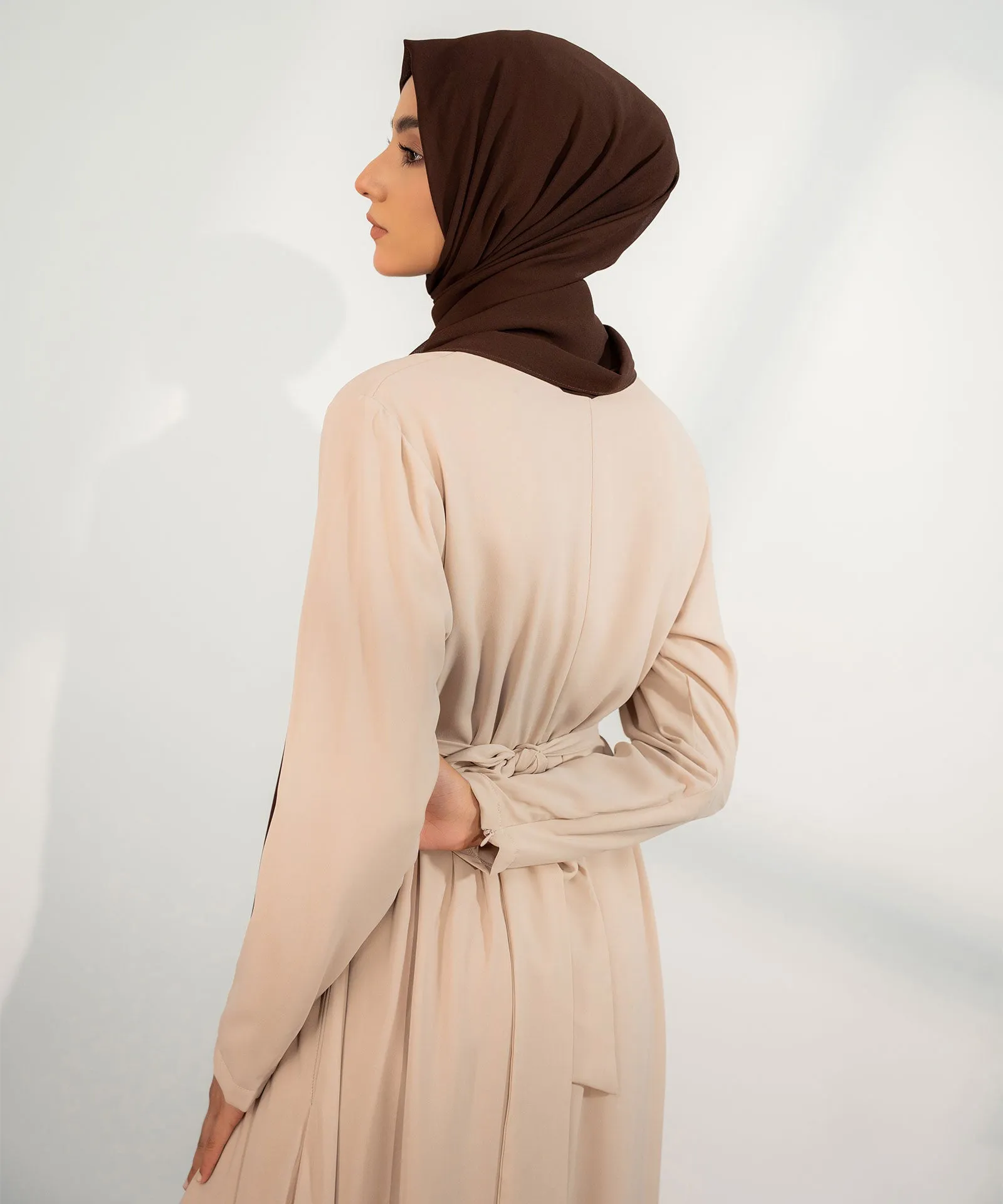 Almond Chiffon Classic A-Line Long Sleeve Maxi Abaya Dress