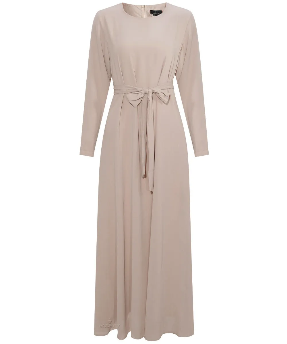 Almond Chiffon Classic A-Line Long Sleeve Maxi Abaya Dress