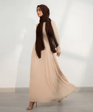 Almond Chiffon Classic A-Line Long Sleeve Maxi Abaya Dress