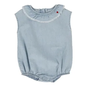 Analogie Girls Fringe Romper - Light Wash (Lightweight Denim Collection)