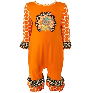 AnnLoren Baby Girls Orange Turkey Thanksgiving Autumn Holiday Cotton Romper