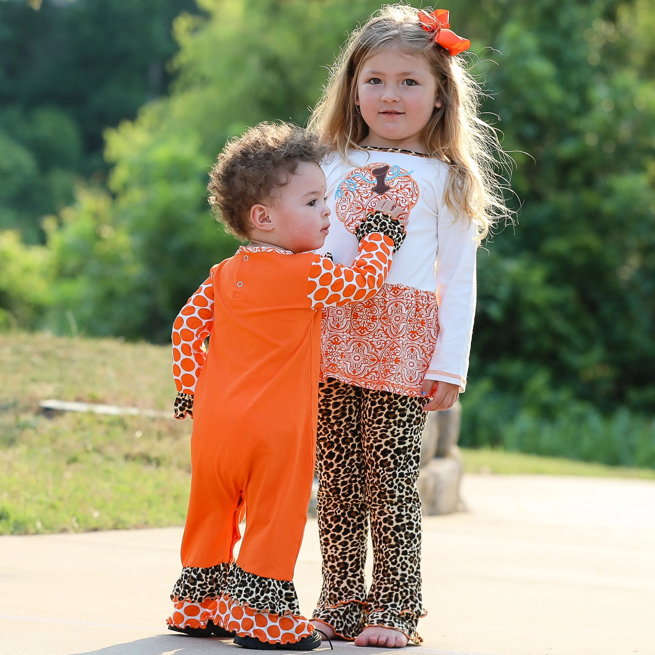 AnnLoren Baby Girls Orange Turkey Thanksgiving Autumn Holiday Cotton Romper
