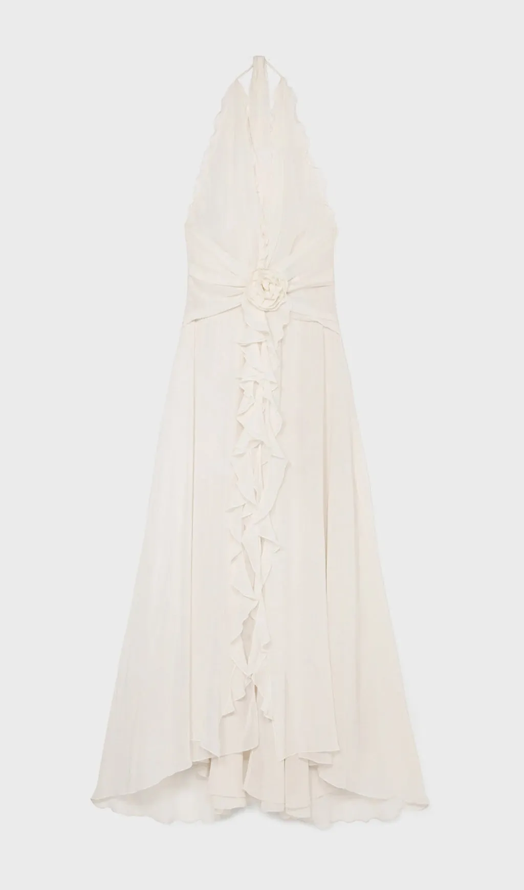 Aonaver Floral Ruffle Halter Maxi Dress in White