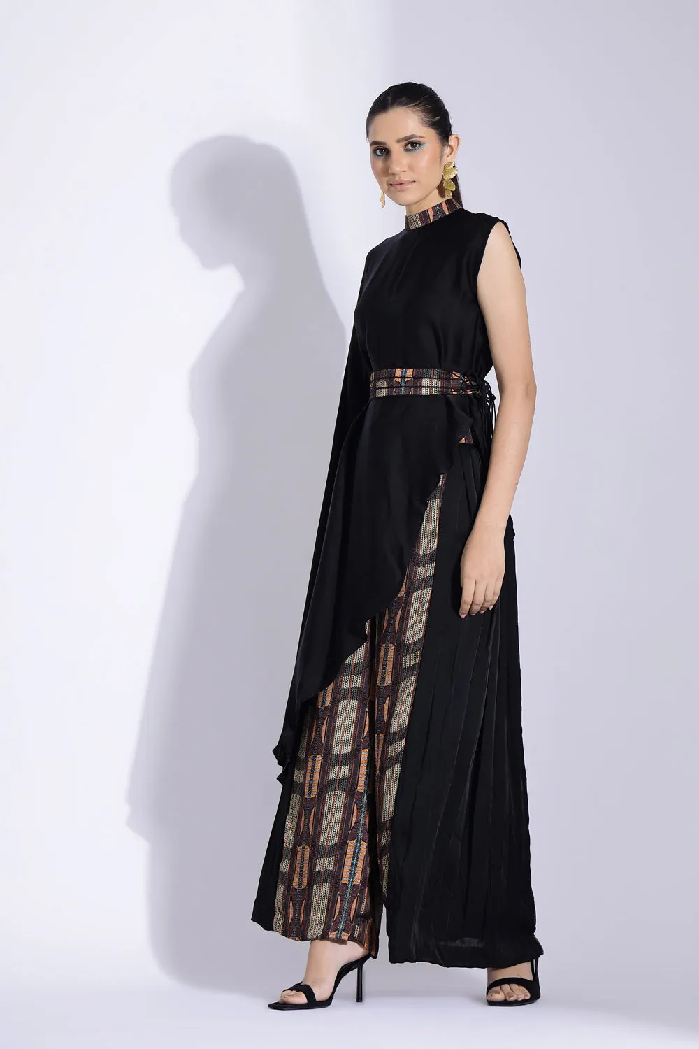 Asymmetric Top And Side Pleated Pants